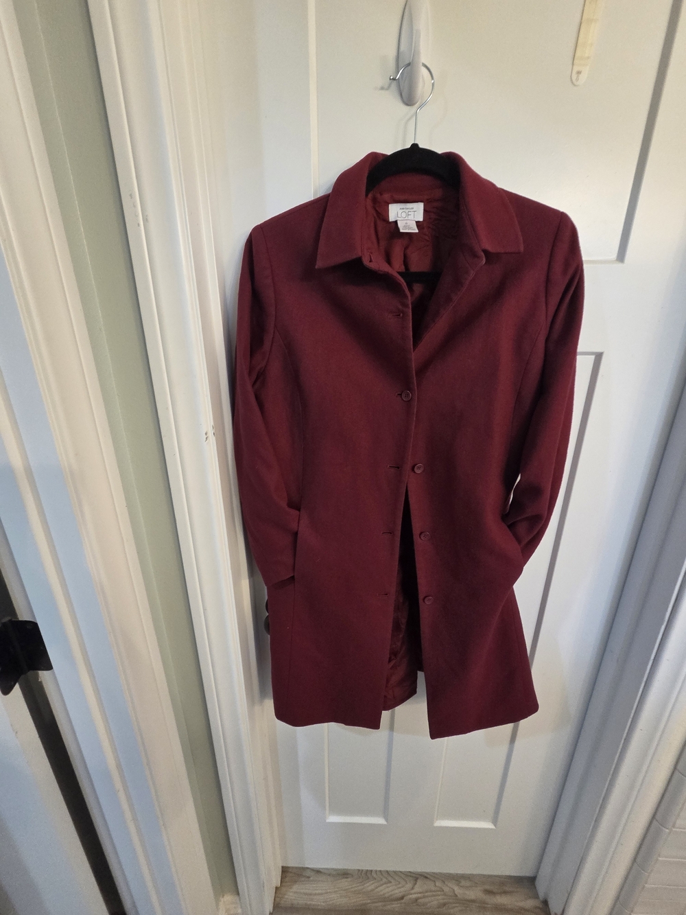 LOFT Women's Burgundy Wool-Blend Single-Breasted Coat